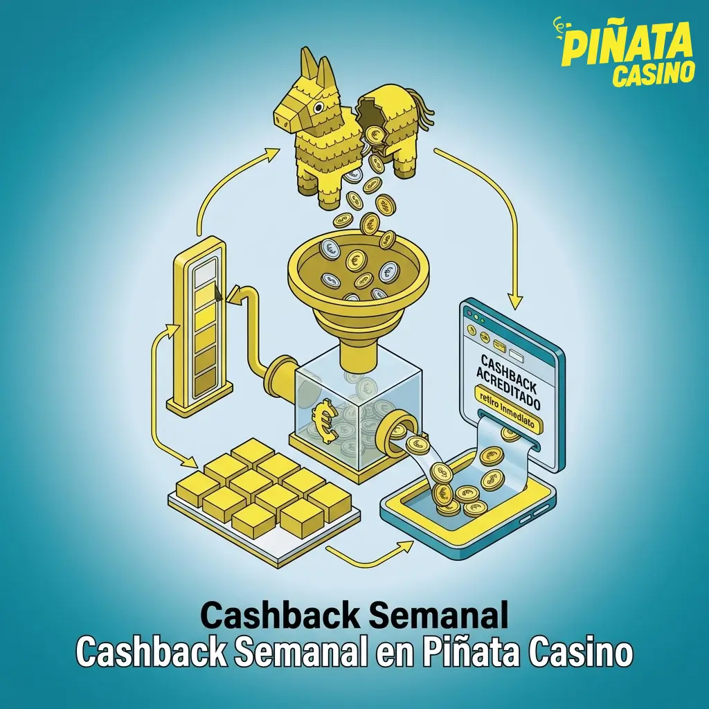Cashback semanal en Piñata Casino sobre pérdidas netas, acreditado los lunes sin requisito de apuesta desde 20 EUR