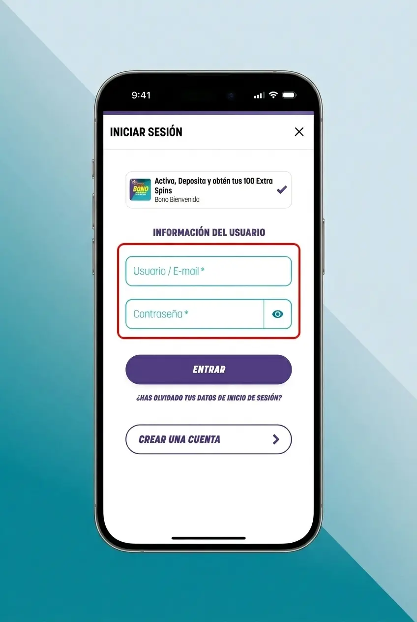 Pantalla de inicio de sesión de Piñata Casino con campos para correo electrónico y contraseña