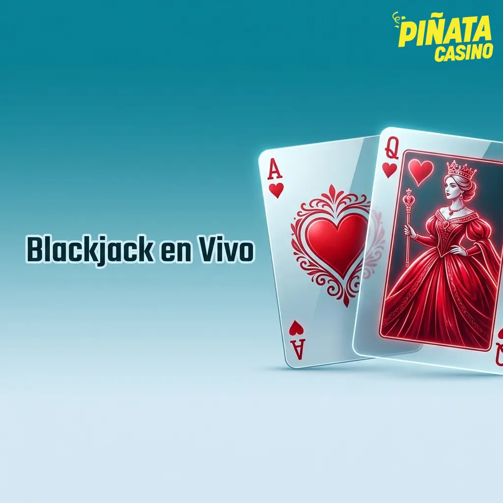 Mesa de blackjack en vivo con crupier real, cartas y fichas en casino online Piñata Casino