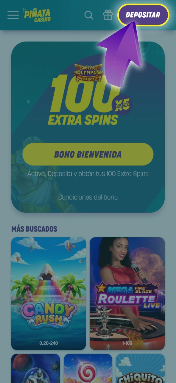 Haz tu primer ingreso para jugar con dinero real en Piñata Casino.